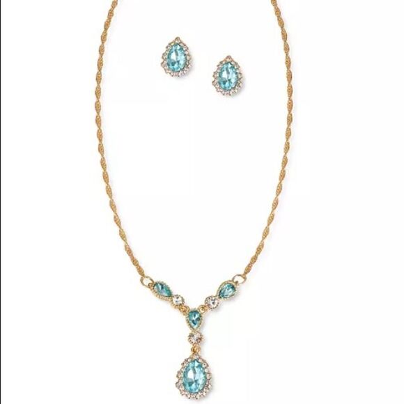 NIB Charter Club Crystal Pear-Shape Halo Lariat Necklace & Stud Earrings Set - Picture 1 of 7